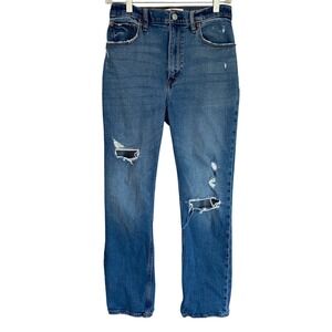Abercrombie & Fitch Curve Love Ultra High Rise Ankle Straight Distressed Jean 26